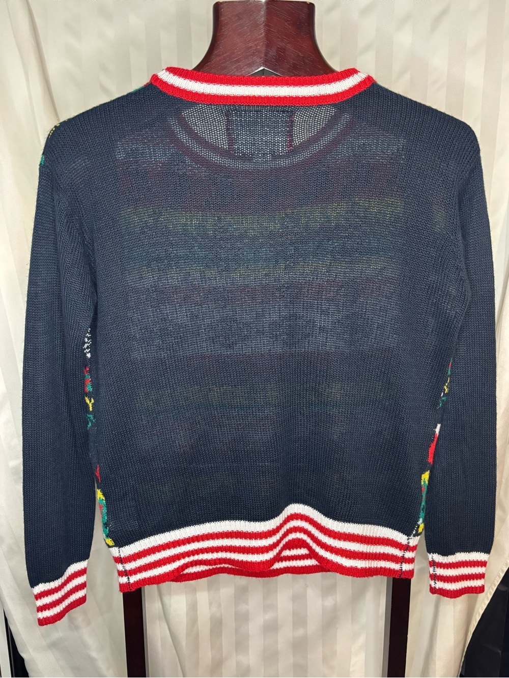 Light Navy Christmas Knit Sweater with Trees & Stockings - Picture 2 of 3